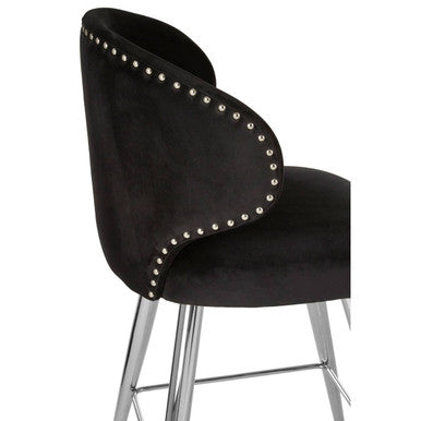 Piermount Black Velvet Bar Chair with Silver Finish Legs – in room setting 2