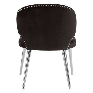 Piermount Black Velvet Dining Chair with Silver Finish Legs – back view