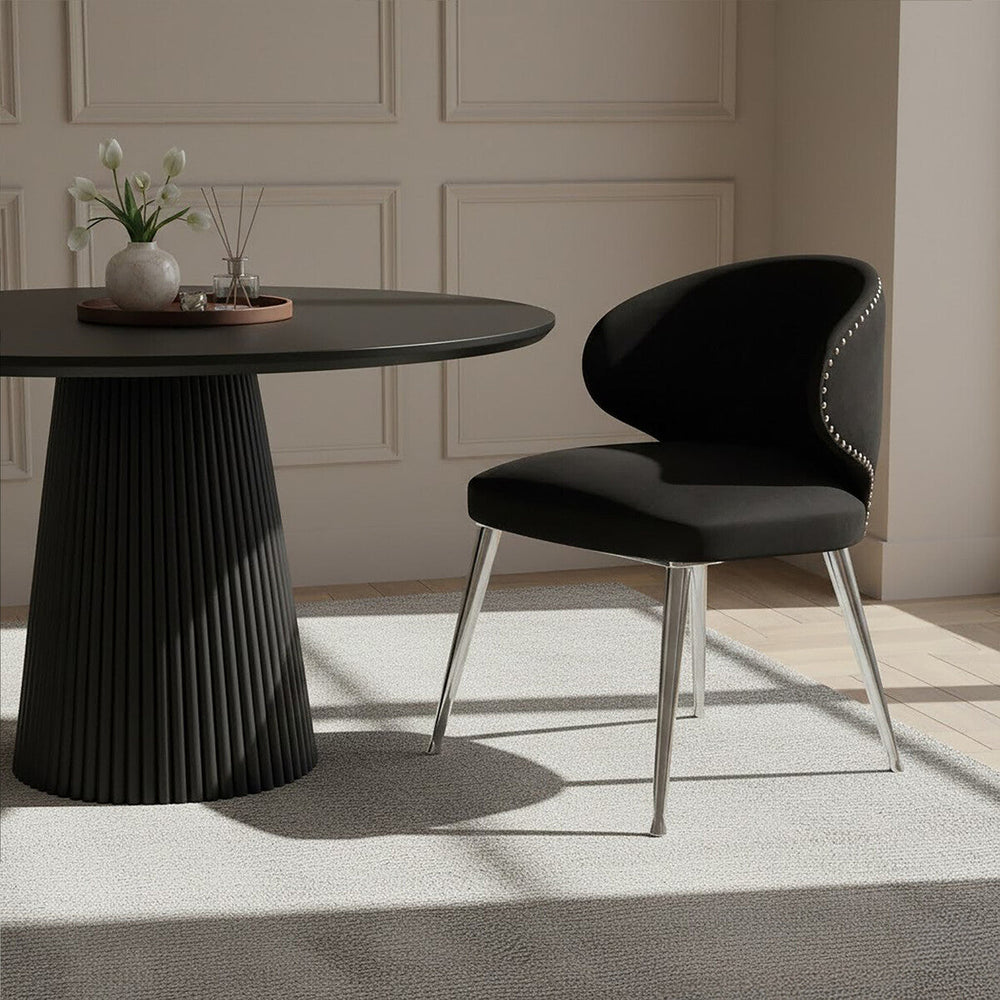 Piermount Black Velvet Dining Chair with Silver Finish Legs