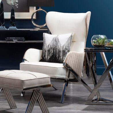 Piermount Ivory and Stone Velvet Wingback Chair