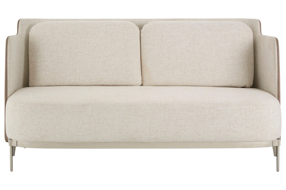 Piermount Ivory Fabric and Mink Velvet 2 Seater Sofa with Silver Finish Base