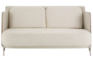 Piermount Ivory Fabric and Mink Velvet 2 Seater Sofa with Silver Finish Base – side view