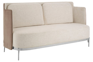 Piermount Ivory Fabric and Mink Velvet 2 Seater Sofa with Silver Finish Base – detail