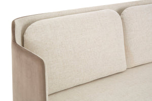 Piermount Ivory Fabric and Mink Velvet 2 Seater Sofa with Silver Finish Base – in room setting 2