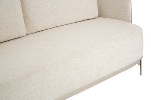 Piermount Ivory Fabric and Mink Velvet 2 Seater Sofa with Silver Finish Base – close-up 2