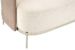 Piermount Ivory Fabric and Mink Velvet 2 Seater Sofa with Silver Finish Base – back view 2