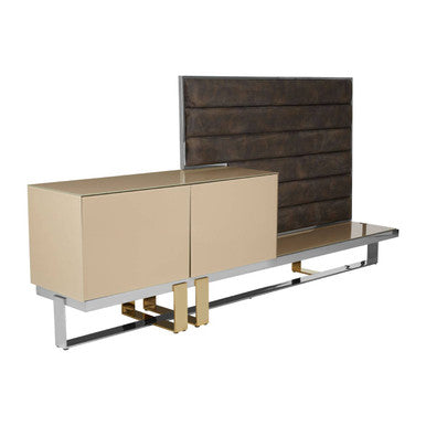 Demas Dark Grey and Gold Finish Media Unit with Wall Panel