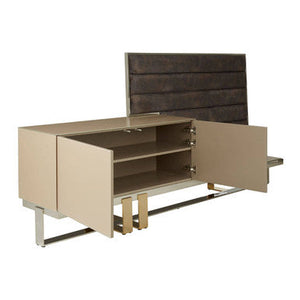 Demas Dark Grey and Gold Finish Media Unit with Wall Panel – detail