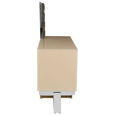Demas Dark Grey and Gold Finish Media Unit with Wall Panel – in room setting