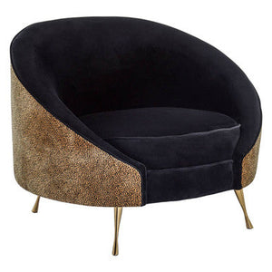 Manhattan Black Velvet and Leopard Print Cocoon Chair – side view