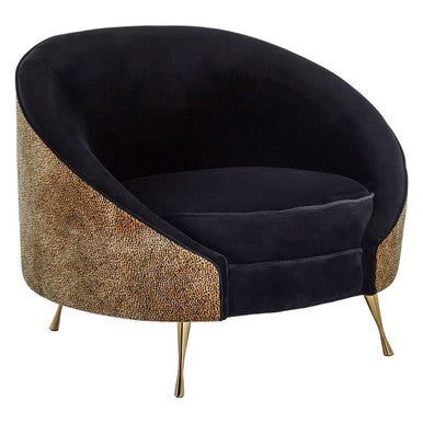 Manhattan Black Velvet and Leopard Print Cocoon Chair – side view