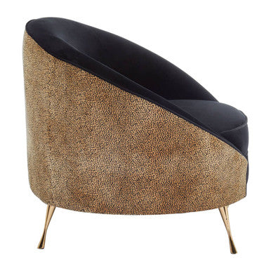 Manhattan Black Velvet and Leopard Print Cocoon Chair – detail