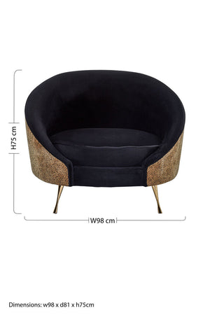 Manhattan Black Velvet and Leopard Print Cocoon Chair – angle view