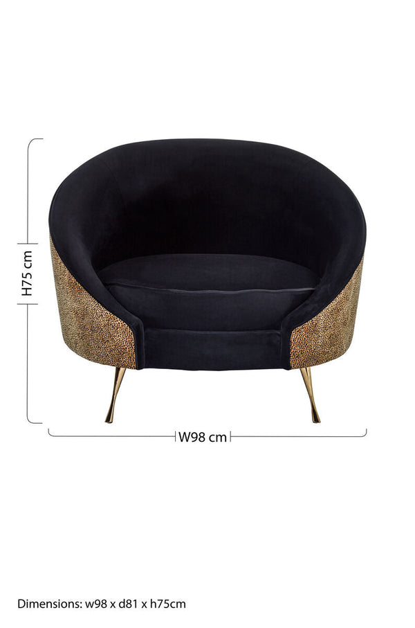 Manhattan Black Velvet and Leopard Print Cocoon Chair – angle view