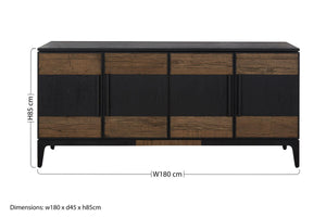 Salvar Natural and Black Oak Wood 4 Door Sideboard – side view 2