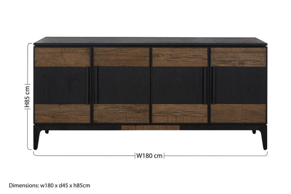 Salvar Natural and Black Oak Wood 4 Door Sideboard – side view 2