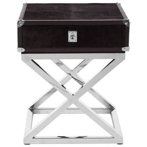 Kensington Townhouse Black Hair on Leather Side Table with Drawer – side view