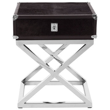 Kensington Townhouse Black Hair on Leather Side Table with Drawer – side view