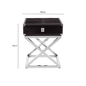 Kensington Townhouse Black Hair on Leather Side Table with Drawer – detail