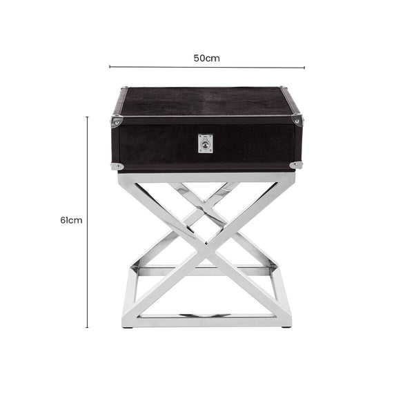 Kensington Townhouse Black Hair on Leather Side Table with Drawer – detail