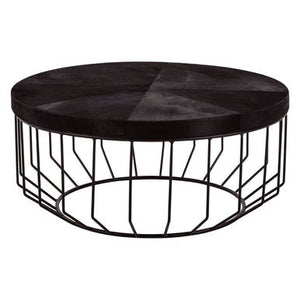 Kensington Townhouse Black Hair on Leather Round Coffee Table – side view