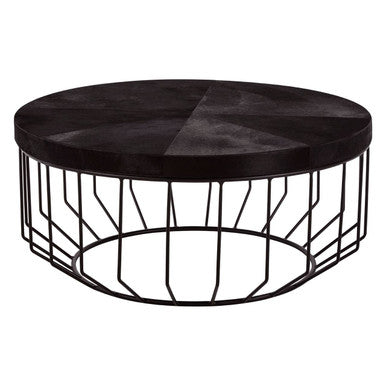 Kensington Townhouse Black Hair on Leather Round Coffee Table – side view
