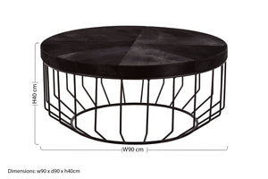 Kensington Townhouse Black Hair on Leather Round Coffee Table – in room setting