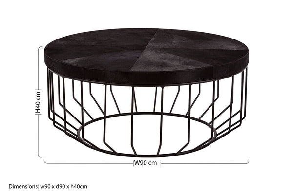 Kensington Townhouse Black Hair on Leather Round Coffee Table – in room setting