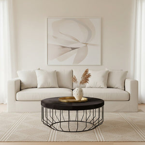 Kensington Townhouse Black Hair on Leather Round Coffee Table – detail