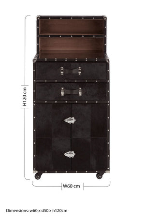 Kensington Townhouse Black Hair on Leather Drinks Cabinet – close-up