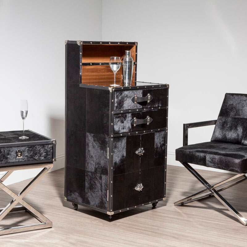 Kensington Townhouse Black Hair on Leather Drinks Cabinet