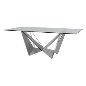 Carlox Clear Glass Rectangular Dining Table with Chrome Finish Base – dimensions