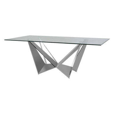 Carlox Clear Glass Rectangular Dining Table with Chrome Finish Base – dimensions