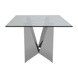 Carlox Clear Glass Rectangular Dining Table with Chrome Finish Base – close-up