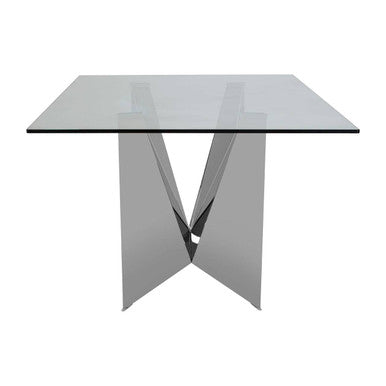 Carlox Clear Glass Rectangular Dining Table with Chrome Finish Base – close-up