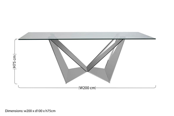 Carlox Clear Glass Rectangular Dining Table with Chrome Finish Base – in room setting 2