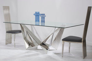 Carlox Clear Glass Rectangular Dining Table with Chrome Finish Base – side view