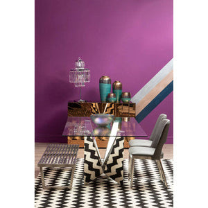 Carlox Clear Glass Rectangular Dining Table with Chrome Finish Base – in room setting