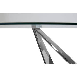 Carlox Clear Glass Rectangular Dining Table with Chrome Finish Base – angle view