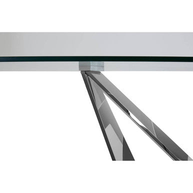 Carlox Clear Glass Rectangular Dining Table with Chrome Finish Base – angle view