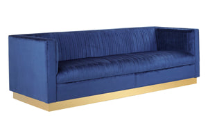 Opal Deep Blue Velvet 3 Seater Sofa – in room setting