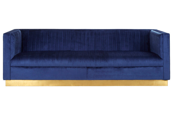 Opal Deep Blue Velvet 3 Seater Sofa – side view