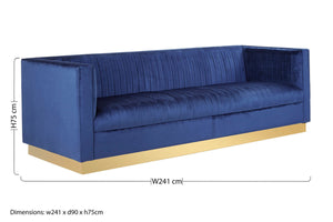 Opal Deep Blue Velvet 3 Seater Sofa – detail 3