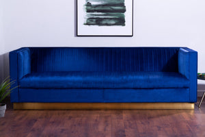 Opal Deep Blue Velvet 3 Seater Sofa – back view