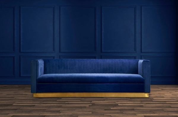 Opal Deep Blue Velvet 3 Seater Sofa – angle view