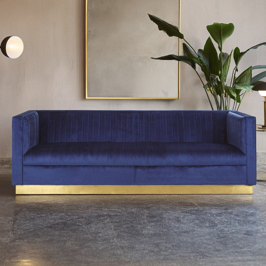 Opal Deep Blue Velvet 3 Seater Sofa