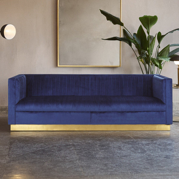 Opal Deep Blue Velvet 3 Seater Sofa