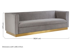 Opal Grey Velvet 3 Seater Sofa – dimensions 2