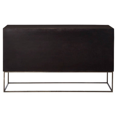 Saira Grey Carved Mango Wood 4 Door Sideboard – in room setting