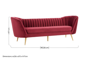 Binky Red Wine Velvet 3 Seater Sofa – dimensions 2